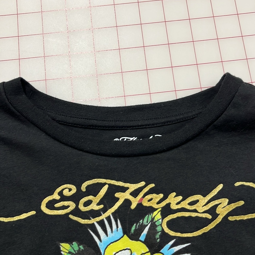 ED HARDY Novelty Print Black Crop Short SLV T-Shirt SZ  L (youth) XS/S (adult) - Picture 8 of 15